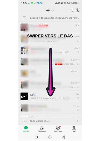 Étape 1 : glisser vers le bas sur l'écran d'accueil WeChat